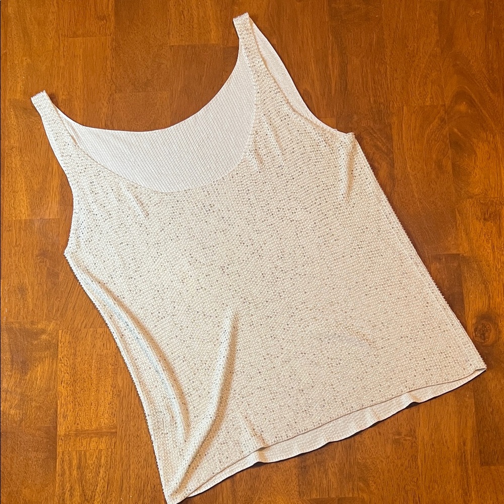 100% Silk Beaded Ivory/Silver Sleeveless Blouse/Tank